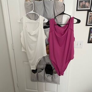 Women's White and Pink Sleeveless Tops